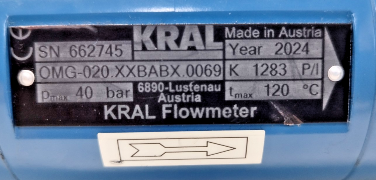 KRAL OMG-020.XXBABX.0069 Flowmeter 40bar Mfg. 2024 - NEW