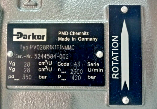 Parker PV028R1K1T1NMMC Variable displacement Axial Piston Pump 28cc - NEW