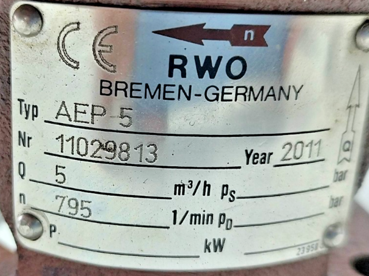 RWO AEP-5 Progressive Cavity Single Screw Sludge Pump - NEW