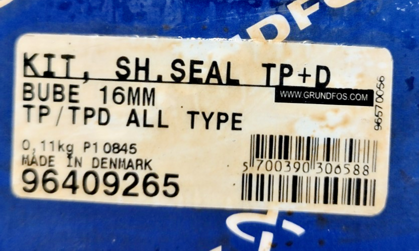 Grundfos 96409265 Kit Shaft Seal TP+D BUBE 16mm TP/TPD - NEW