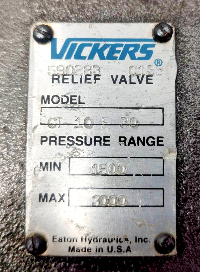 Vickers CT 10 F 30 pressure relief valve Rated pressure: 1500-3000 PSI CT10F30