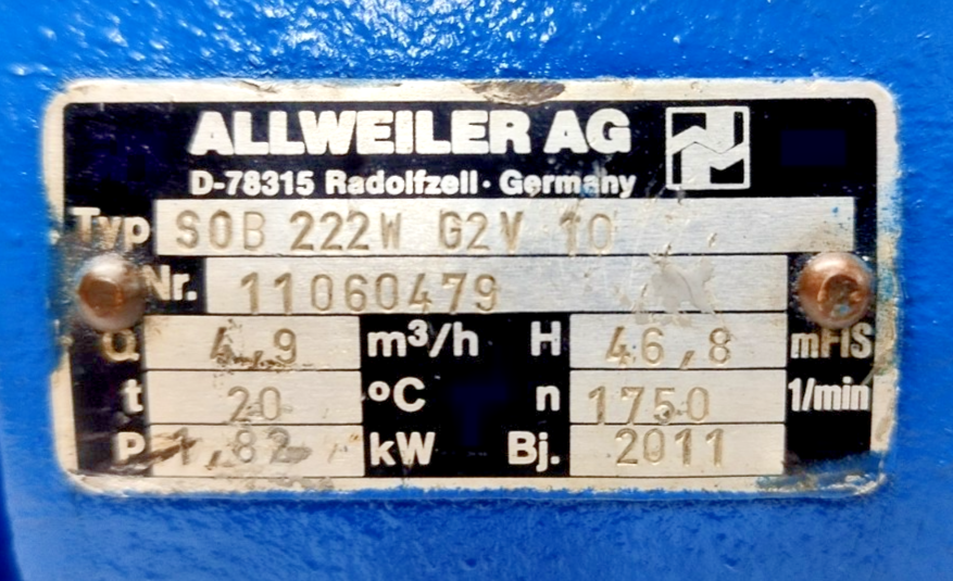 Allweiler S0B 222 W G2V 10 Centrifugal pump - Tested #2