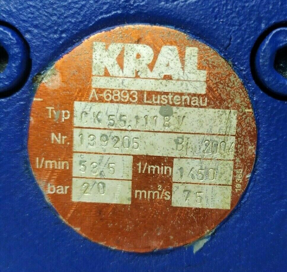 KRAL CK 55.1118 V Triple screw pump - Pressure Tested