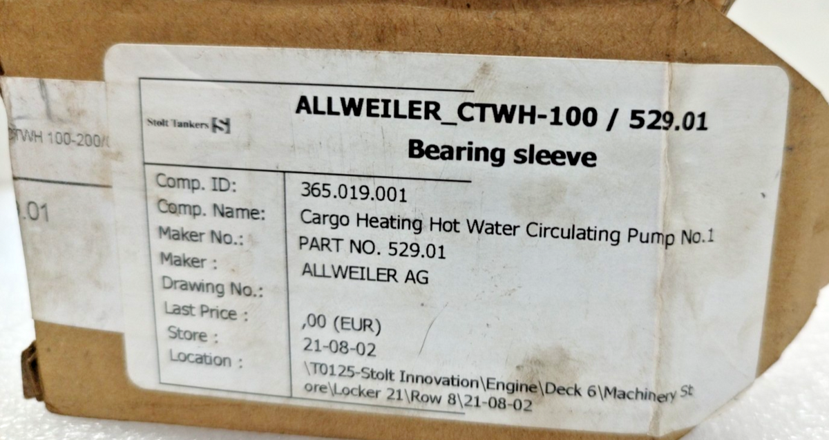 Allweiler Bearing Sleeve for CTWH-100 Hot water circulating pump - NEW