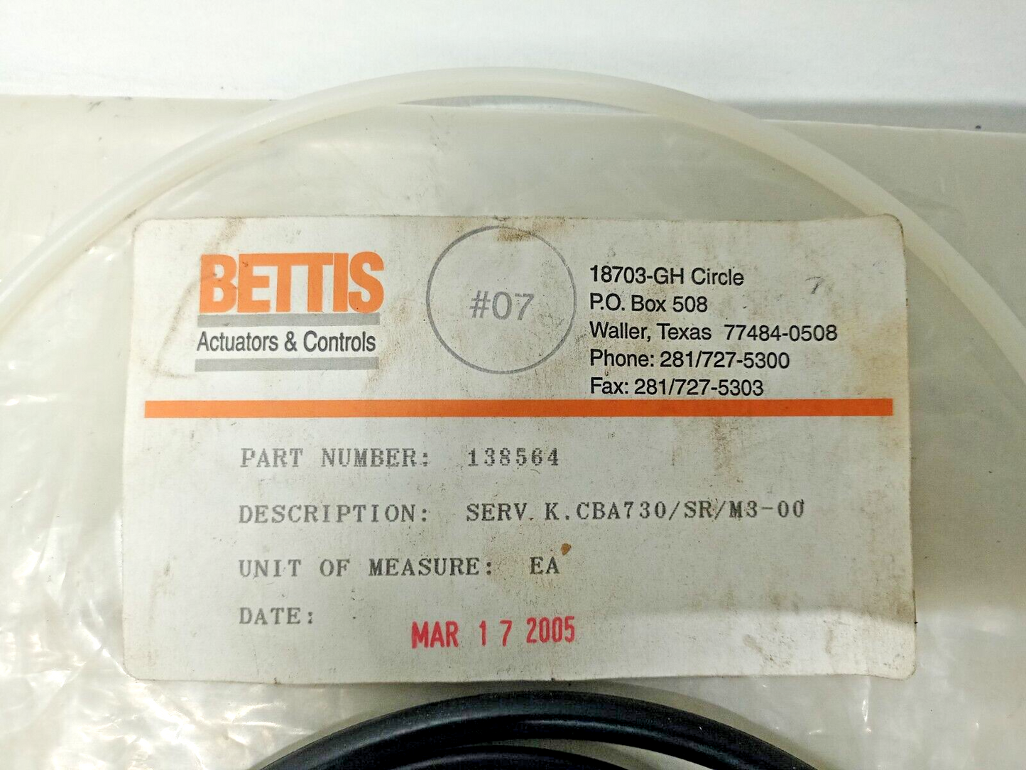 Bettis Actuator CBA730/SR/M3-00 Service Kit - NEW