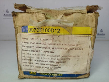 SquareD 9070T100D12 transformer 50/60Hz, 440V, 220, 0.1KVA - NEW