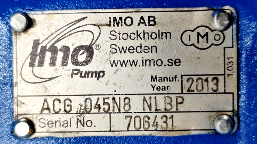 IMO Pump ACG 045N8 NLBP Magnetic Coupling Triple screw Pump Refurbished & Tested