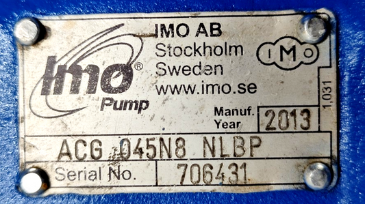 IMO Pump ACG 045N8 NLBP Magnetic Coupling Triple screw Pump Refurbished & Tested