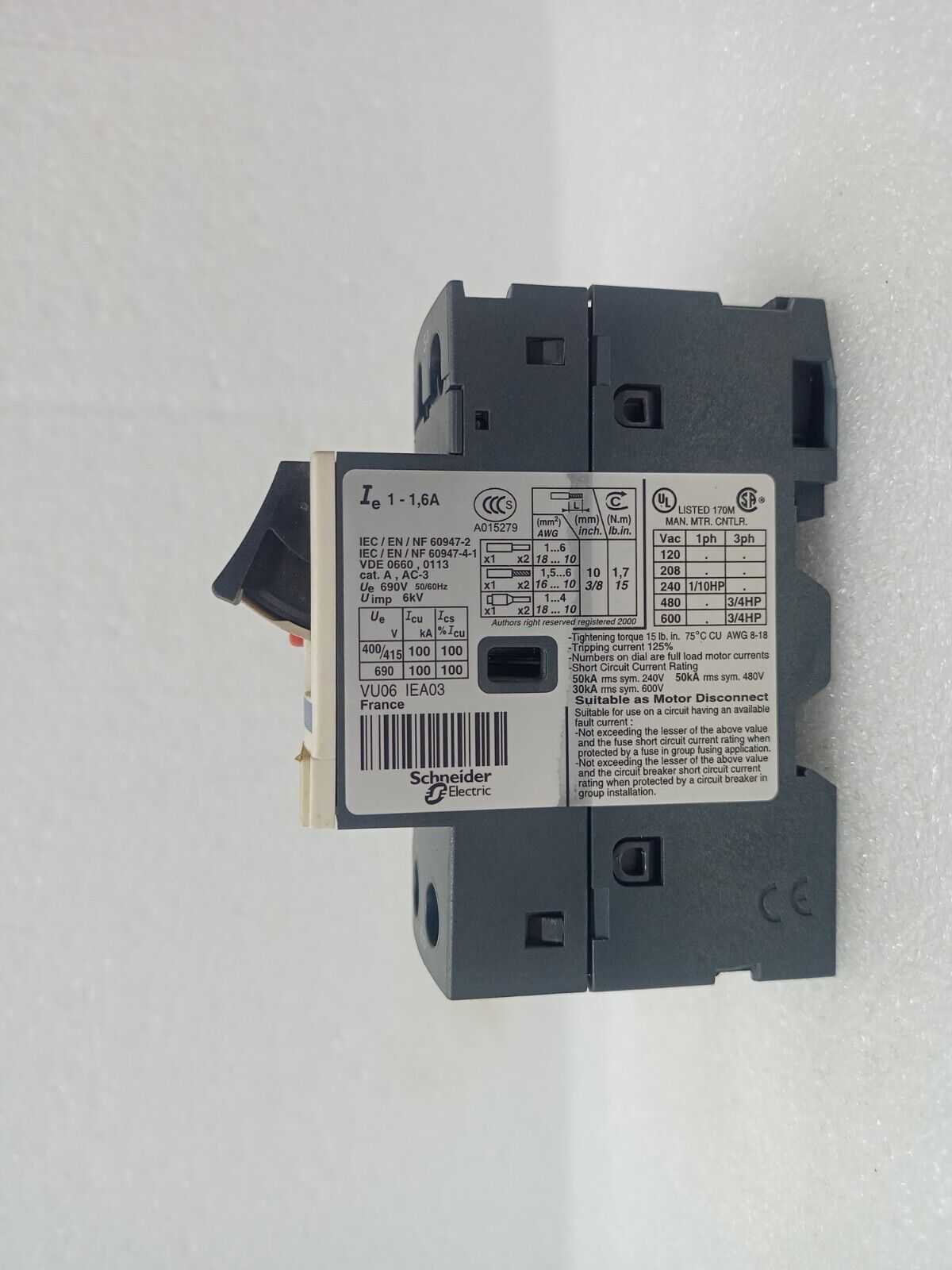 Telemecanique GV2ME06/1-1.6A Motor Circuit Breaker