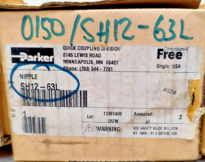 Parker SH12-63L Series 60 Stainless Steel Quick coupling 1-1/4 -11 1/2 NPTF NEW