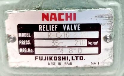 Nachi Fujikoshi R-G10-3-20 Pressure Relief Valve, Range: 35-210 Bar - NEW