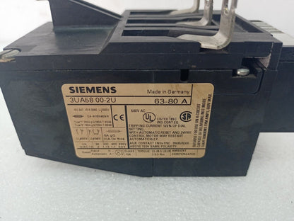 Siemens 3UA5800-2U THERMAL DELAYED OVERLOAD RELAY 63-80A 600VAC