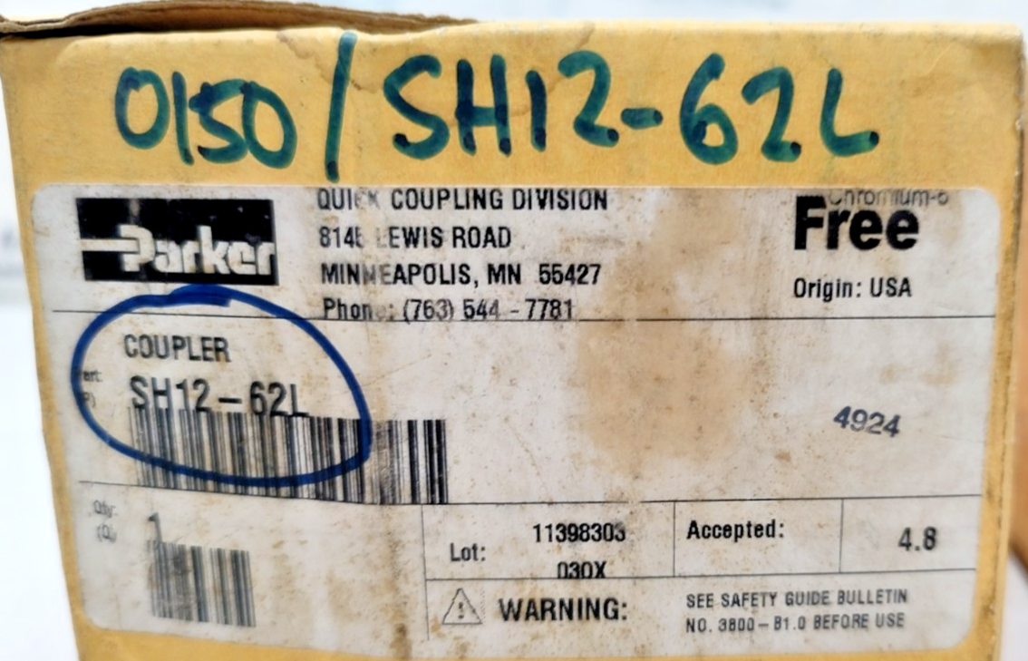 Parker SH12-62L Series 60 Stainless Steel Coupler 1-1/4 -11 1/2 NPTF NEW