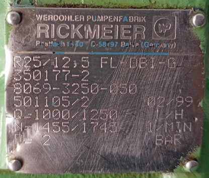 Rickmeier R25/12.5 FL-DBI-G Hydraulic gear pump - Pressure Tested