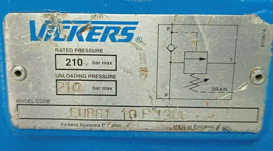 Vickers EURG1 10F 13UG Unloading pressure relief valve Rated pressure: 210 bar