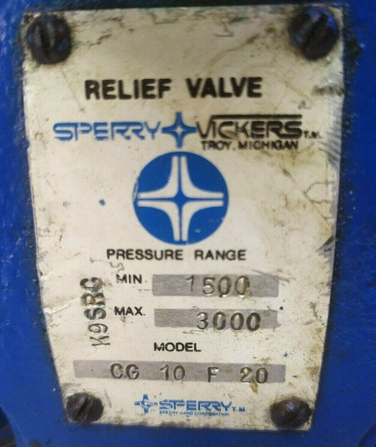 Sperry Vickers CG 10 F 20 Pressure relief valve 1500-3000 PSI - NEW SURPLUS