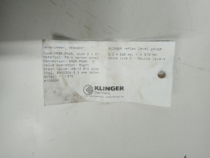 Klinger MR25 Level Gauge DN25 PN40, Rating PN25 - NEW