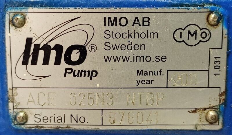 IMO Pump ACE 025N3 NTBP Triple screw oil pump - Refurbished and Tested