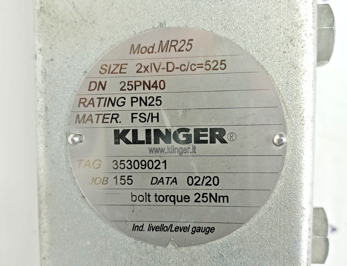 Klinger MR25 Level Gauge DN25 PN40, Rating PN25 - NEW