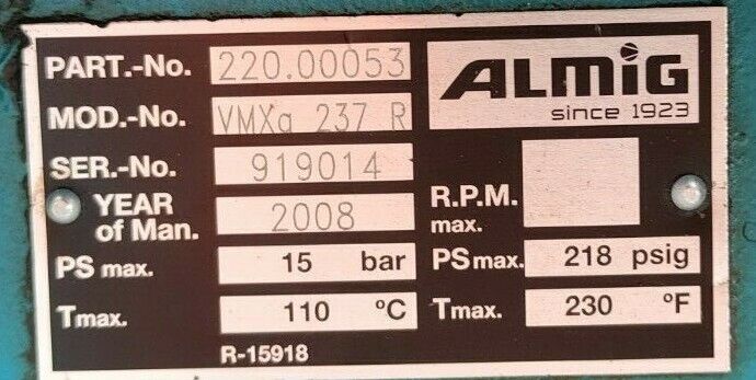 Almig VMXa 237 R (VMX 110RD) Rotary Screw Air Compressor 55-110 KW