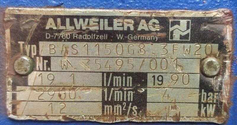 Allweiler BAS1150G8.3FW20 Triple screw pump oil transfer pump