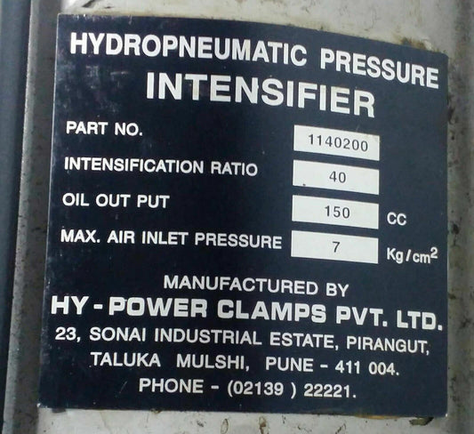 Hy-Power clamps Hydropneumatic Pressure Intensifier 1140200