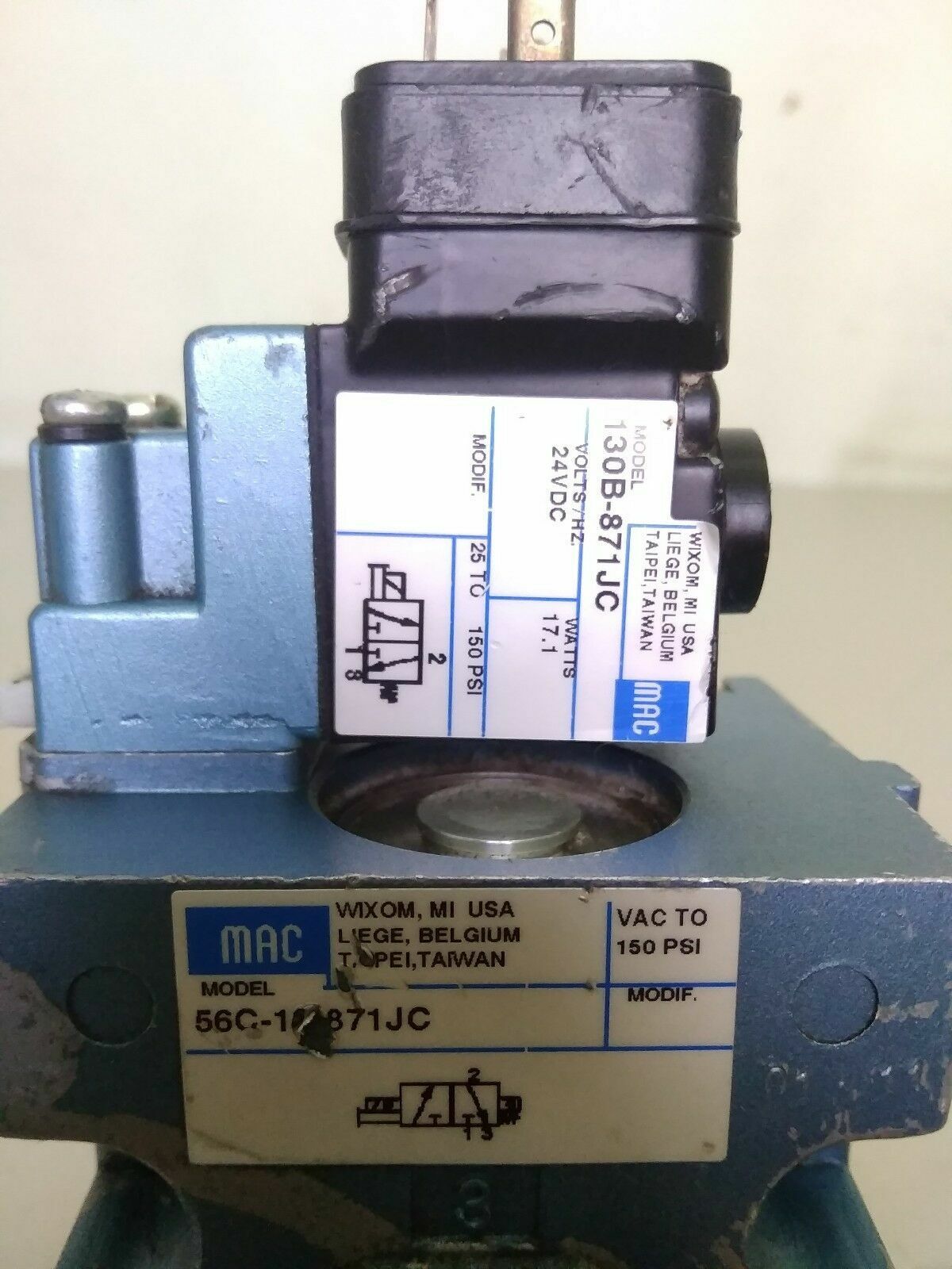 MAC 56 Series 56C-18-871JC 3 Way Solenoid Valve 3/4" with 130B-871JC 24V DC