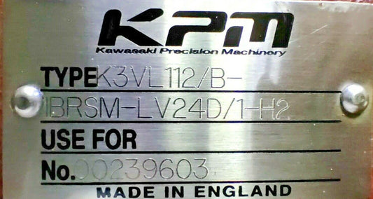 Kawasaki KPM K3VL112/B -1BRSM-L/24D/1-H2 Axial Piston Pump - NEW