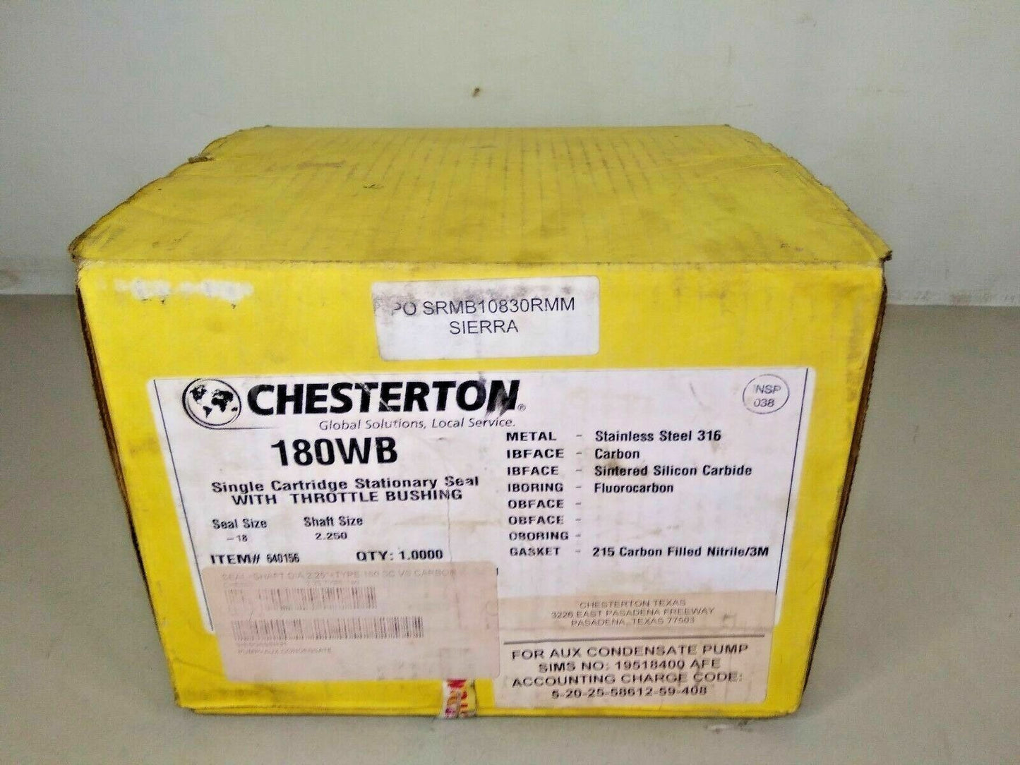 CHESTERTON 180WB HIGH RELIABILITY CARTRIDGE SINGLE SEAL SIZE-18 - NEW