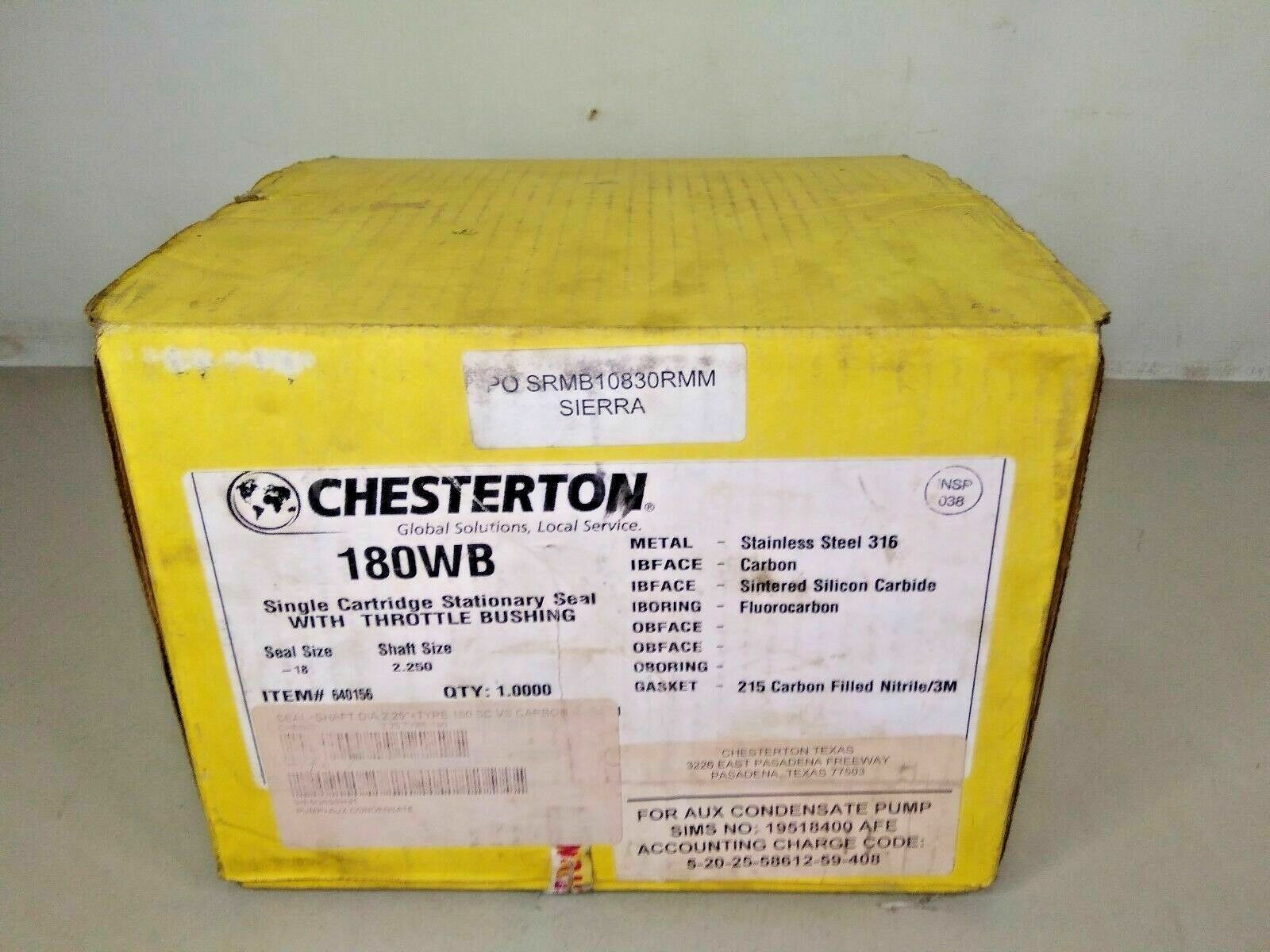 CHESTERTON 180WB HIGH RELIABILITY CARTRIDGE SINGLE SEAL SIZE-18 - NEW