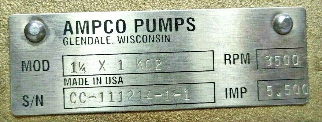 Ampco pumps KC2 1-1/4 X 1 Centrifugal pump with 2 HP Electric motor - NEW