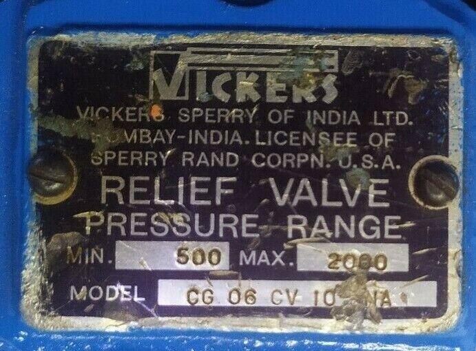 Vickers CG 06 CV 10 Pressure Relief valve Range: 500-2000 psi max.