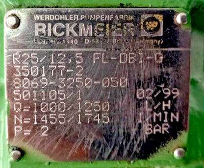 Rickmeier R25/12.5 FL-DBI-G Hydraulic gear pump - Pressure Tested