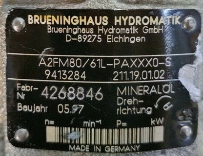 Brueninghaus Hydromatik A2FM80/61L-PAXXX0-S Hydraulic Axial Piston Motor - NEW