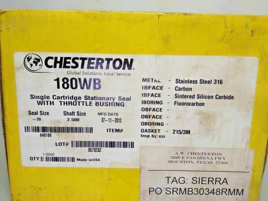 CHESTERTON 180WB HIGH RELIABILITY CARTRIDGE SINGLE SEAL SIZE-20 - NEW