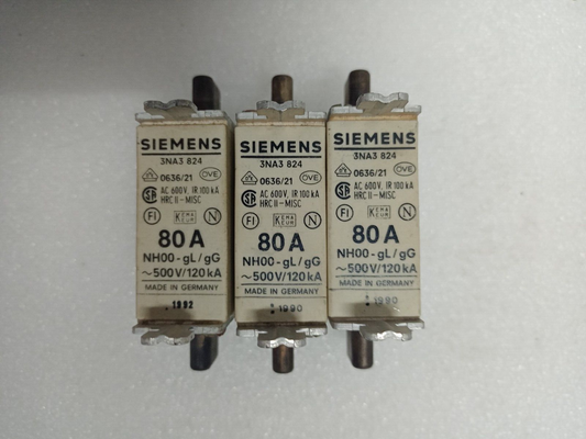 Siemens 3NA3 824 fuse 80A NH00-gL/gG 500V/120kA - New (Lot of 3pcs)