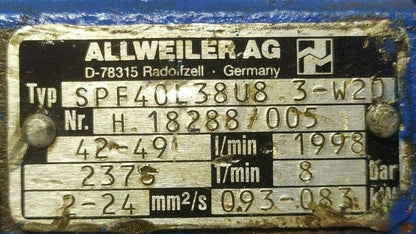 Allweiler SPF40 L38 U8.3-W20 Triple screw pump - TESTED PUMP