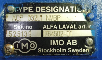 IMO ACP 032L1 NVBP Triple screw pump, Alfa laval art no.: 1764502-01