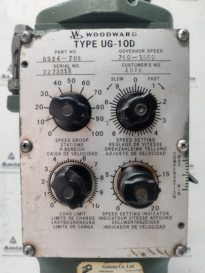 Woodward Governor UG-10D P/N: 8524-708 RPM: 760-1560 - Tested 6 months Warranty