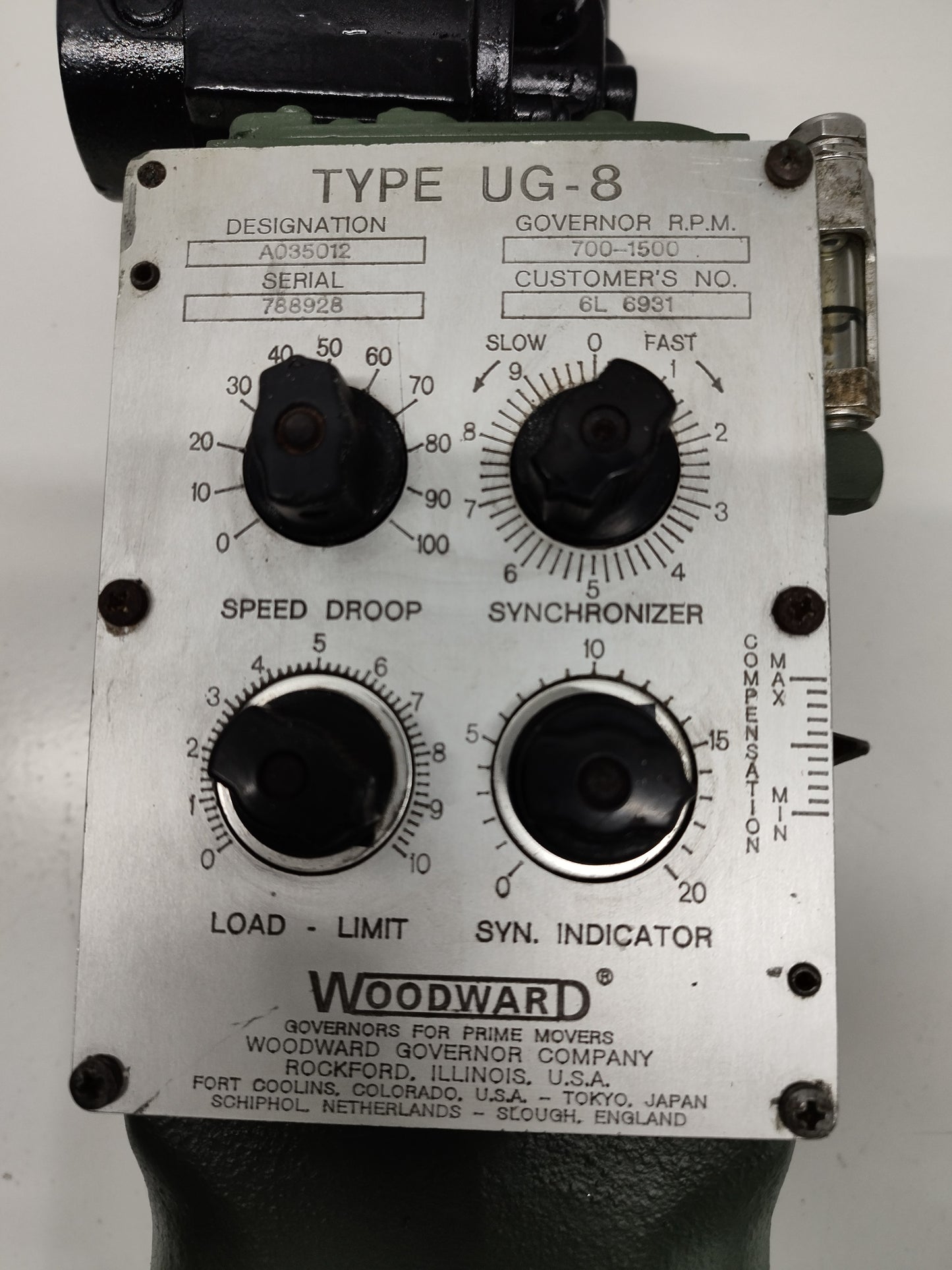 Woodward UG-8 Governor part No. : A035012 RPM: 700-1500 - TESTED