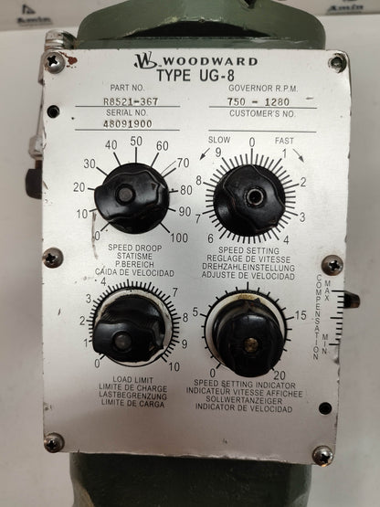 Woodward UG-8 Governor part No. : R 8521-367 RPM: 750-1280 - TESTED