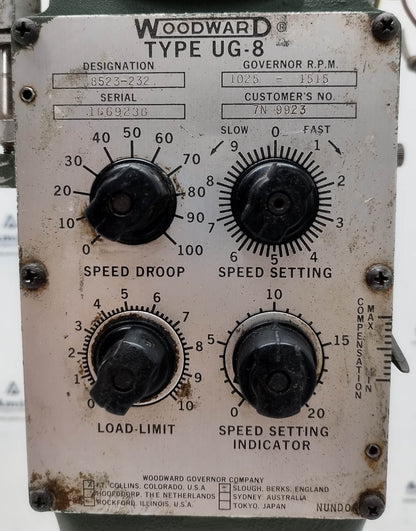 Woodward UG-8 Governor part No. : 8523-232 RPM: 1025-1515 - TESTED