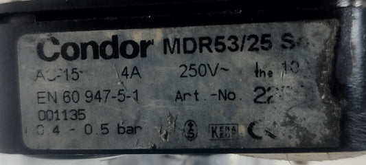 Condor MDR53/25 So-3 Pressure Switch AC-15, 4A, 250V, 0.4-0.5bar - NEW #2