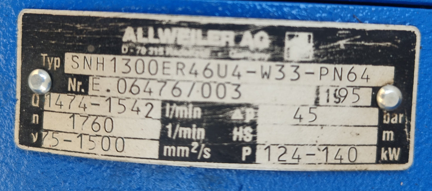 Allweiler SNH1300ER46U4-W33-PN64 Triple Screw Pump