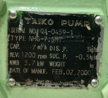 Taiko Kikai NHG-7.5MT Gear Pump Lubrication Oil Transfer Pump