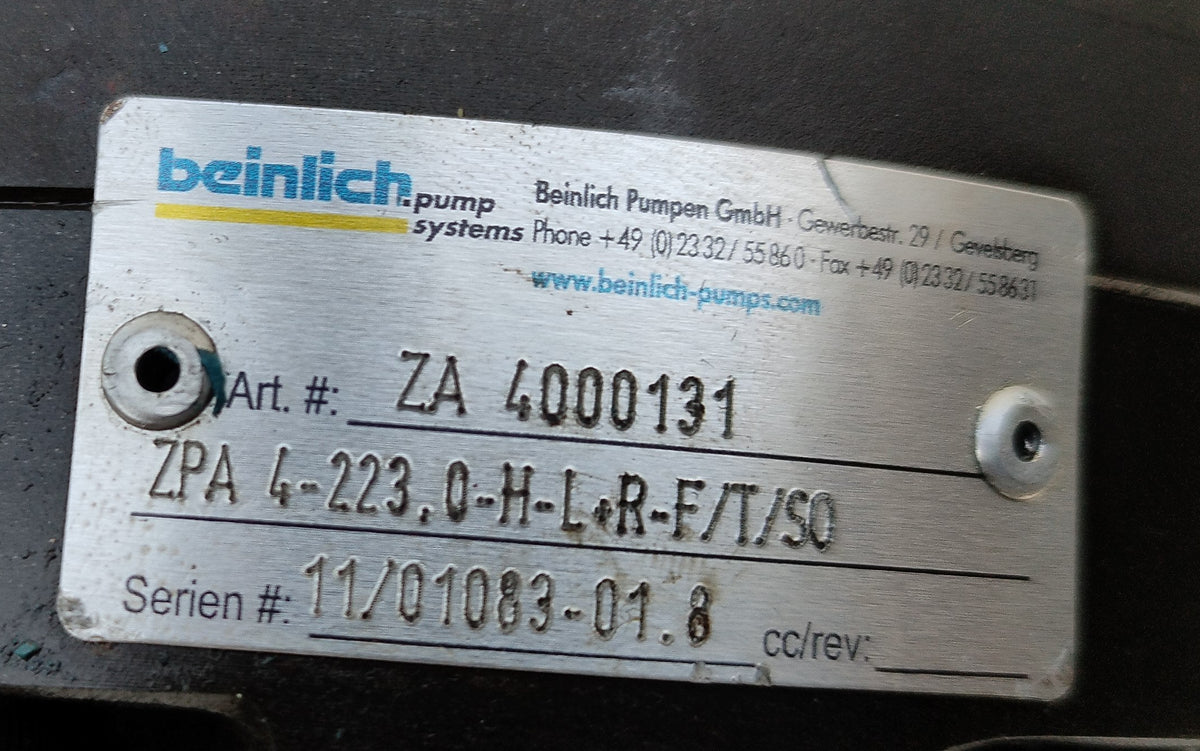 Beinlich ZA 4000131, ZPA 4-223.0-H-L-R-F/T/S0 External Gear Pump -NEW
